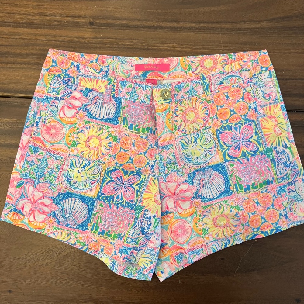 Lilly Pulitzer Pink Blue Yellow Multi-Print High Waist Shorts